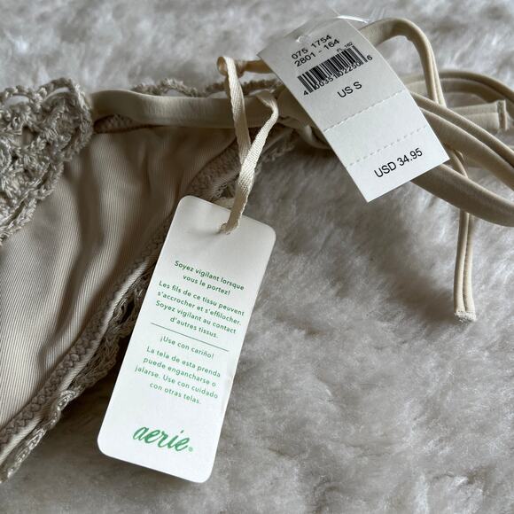 NWT Aerie | Tan Crochet Tie Side Bikini Bottom | Size S | Boho Cheeky Cut - Picture 6 of 10
